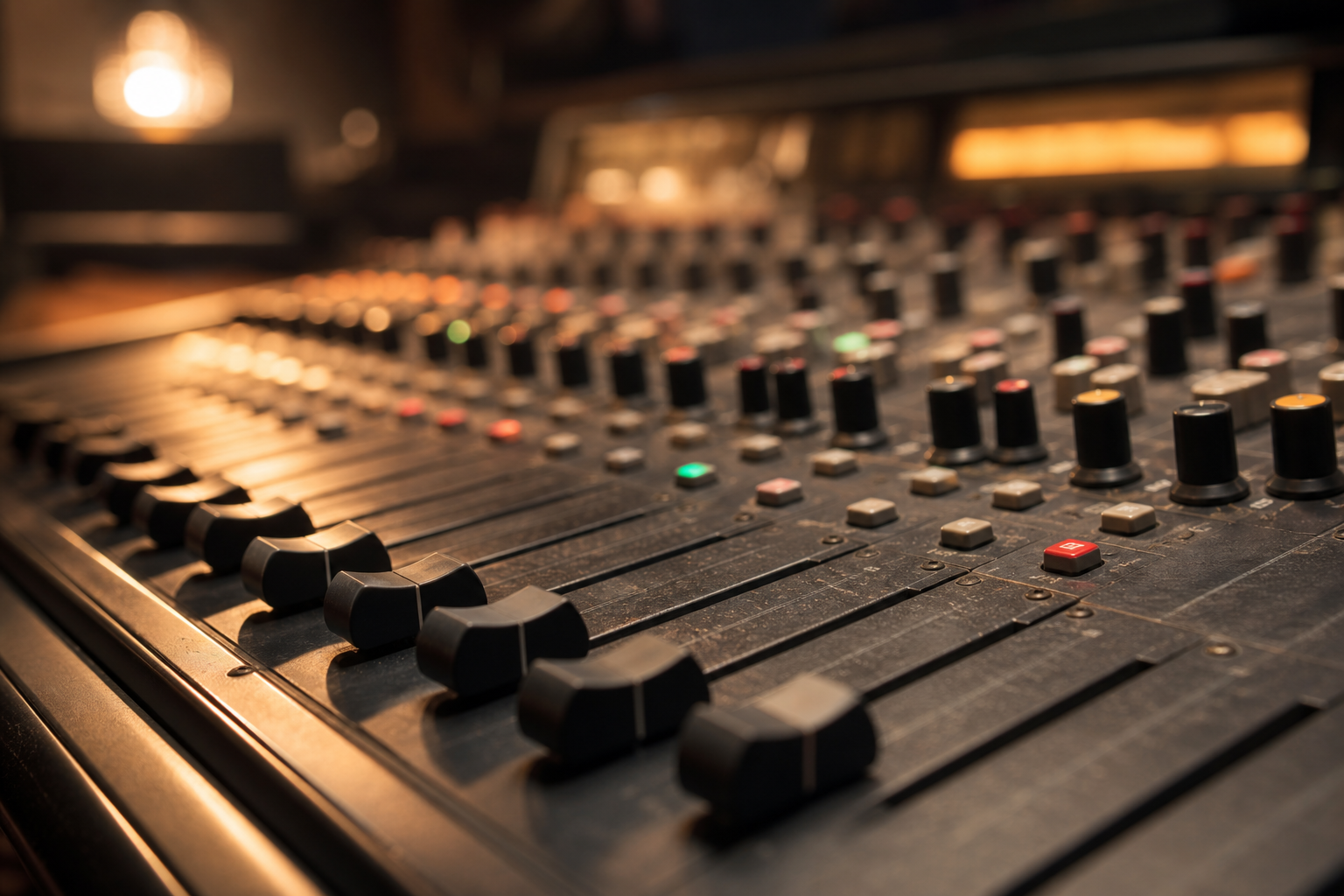 Console de mixage avec faders et boutons