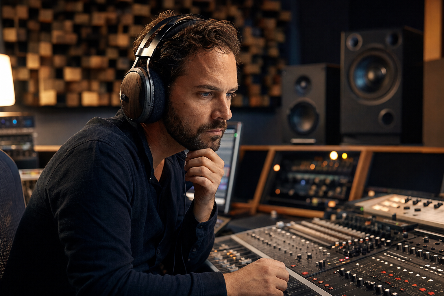 Ingénieur en session d'écoute critique de mastering
