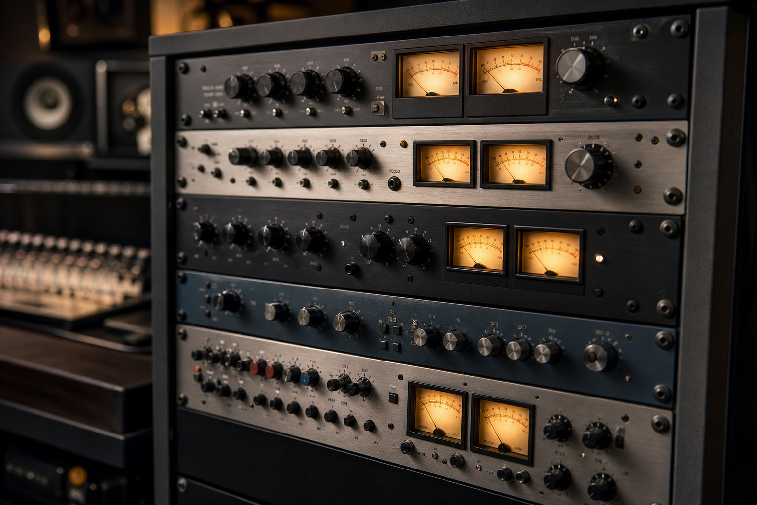Rack d'outboard analogique avec vu-mètres